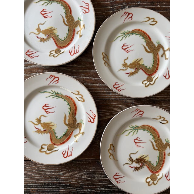 Ceramic Vintage Japanese Dragonware Moriage Plates – Set of 6 For Sale - Image 7 of 12