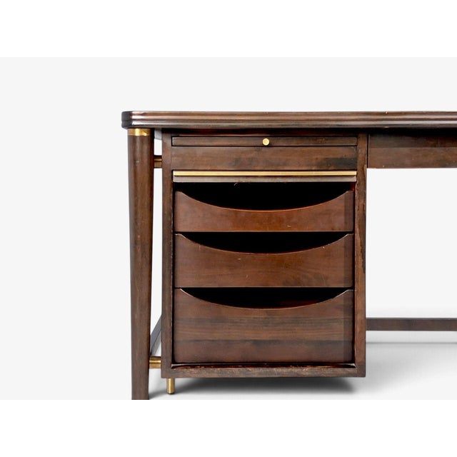John Widdicomb, American Modern, Tambour Writing Desk, Walnut, Brass, Usa, 1960s For Sale - Image 9 of 13