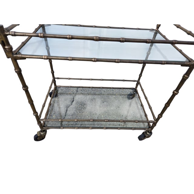 Vintage Faux Bamboo Italian Tea Bar Cart Bronze Server Console Maison Style For Sale - Image 18 of 18