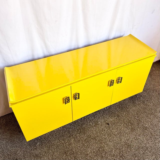 1980s Postmodern Chinoiserie Yellow Lacquer Laminate Credenza For Sale - Image 4 of 8