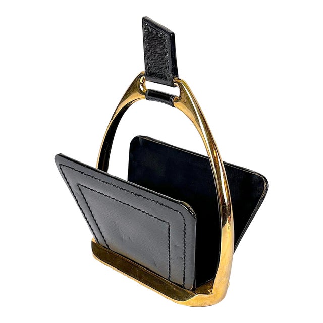 Leather & Brass Letters Holders by Maison Longchamps, Mid-Century, France For Sale