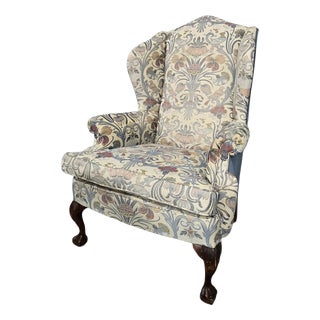 Large Mahogany Framed Wing Armchair For Sale