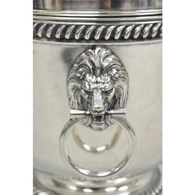 Antique English Regency Lion Head Silver Plated Covered Bar Ice Bucket For Sale - Image 11 of 17