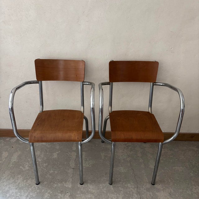 Vintage Chrome and Wood Armchairs, Set of 2 For Sale - Image 6 of 6