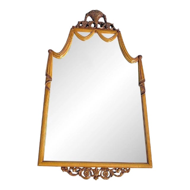 1930’s Italian Carved Wood Draped Mirror. For Sale