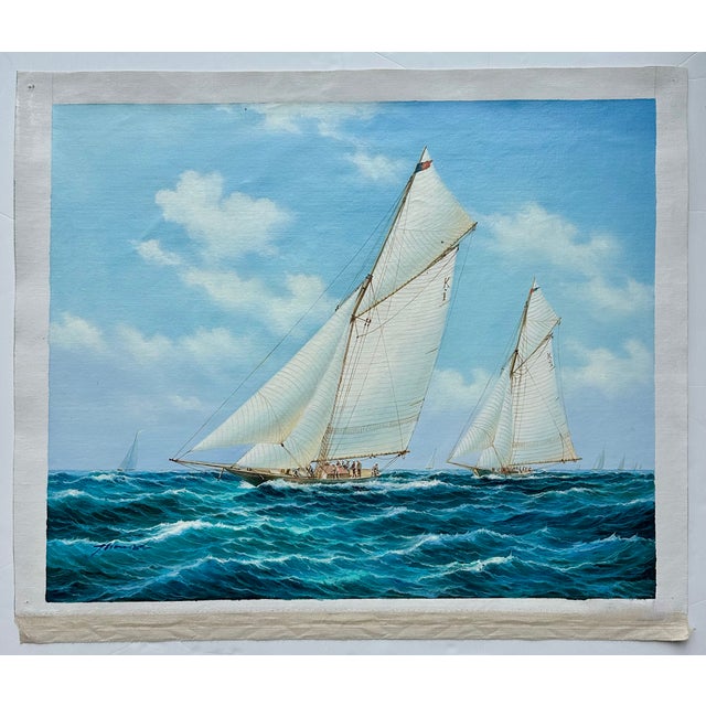 Original Maritime Watercolor Painting, Classic Sailboat Regatta Scene, Unstretched, by Thomas For Sale - Image 6 of 7