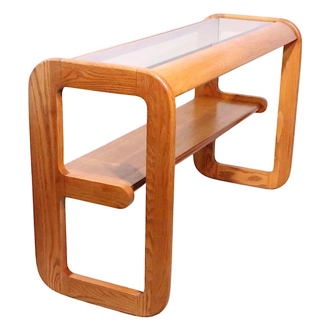 Mid 20th Century Mid 20th Century Mod Lou Hodges Oak and Glass Console Table For Sale - Image 5 of 18
