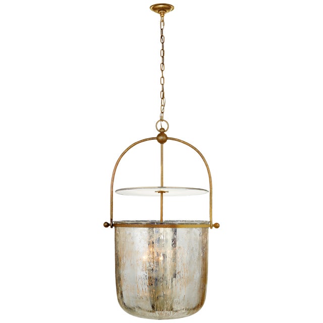 Lorford Large Smoke Bell Lantern in Gilded Iron with Antiqued Mercury Glass Designer: Chapman & Myers Fixture Height:...