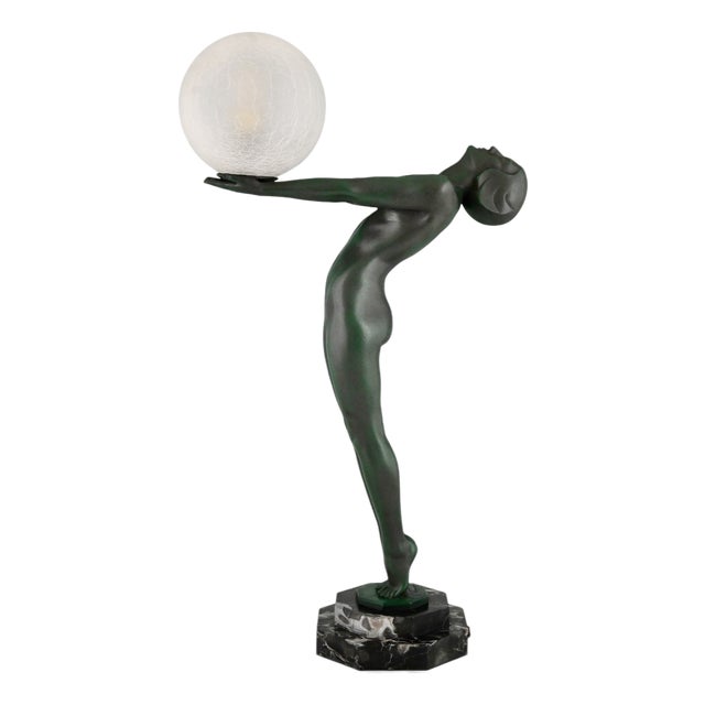 Art Deco Table Lamp Standing Nude with Globe Lumina Clarté by Max Le Verrier, 1928 For Sale
