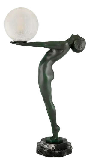 Art Deco Table Lamp Standing Nude with Globe Lumina Clarté by Max Le Verrier, 1928