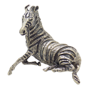 Vintage Italian Handmade Genuine Silver Sitting Zebra Detailed Solid Figurine