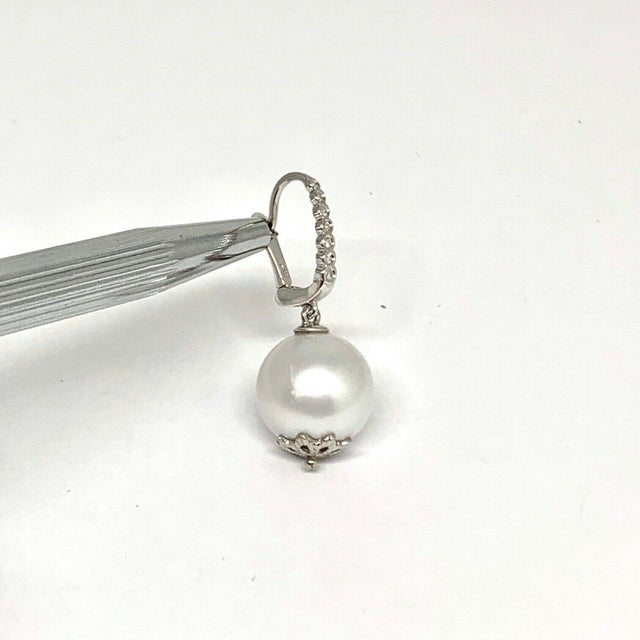 Diamond Large South Sea Pearl Earrings 14k Gold Certified For Sale - Image 4 of 8