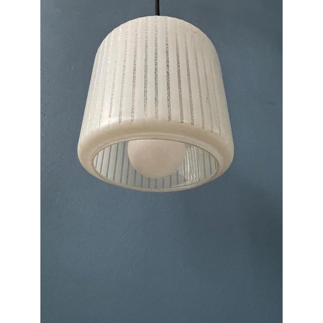 Mid-Century Round Striped Glass Pendant Lamp For Sale - Image 10 of 11