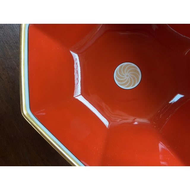 Fitz & Floyd 9” octagon serving bowl. Beautiful reddish/orange with gold/black/white accent colors