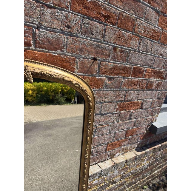 Large Antique English Carved Wood and Gesso Arched Top Gilt Overmantel Mirror For Sale - Image 3 of 7