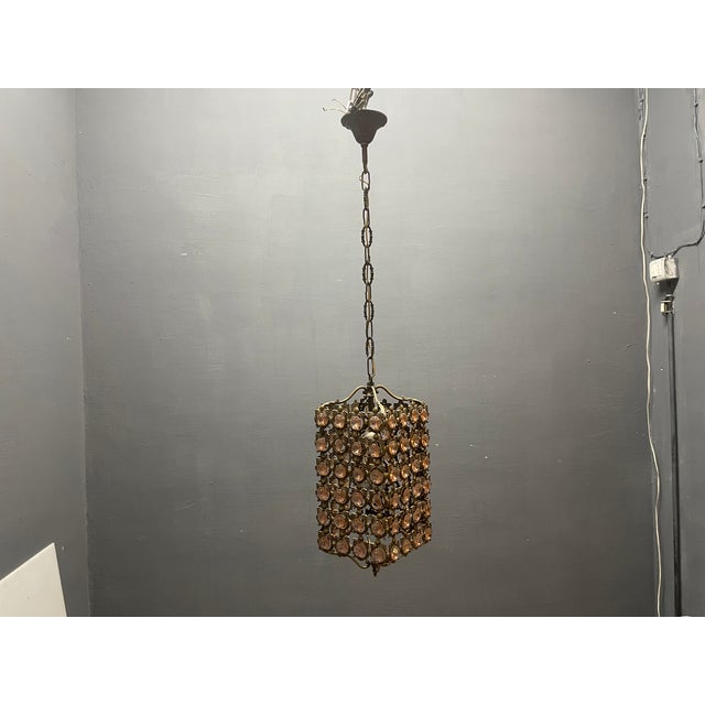 Pink Pink Crystal and Bronze Pendant Light, 1960s For Sale - Image 8 of 11