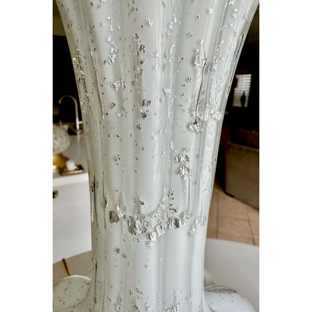 Pair Murano White and Silver Inclusions Glass Table Lamps For Sale - Image 10 of 16