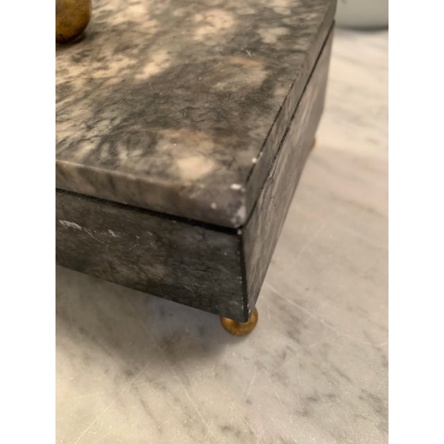 Metal Mid Century Gray Marble Box Gold Mounts For Sale - Image 7 of 12