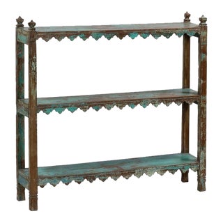 Vintage Indian Painted Teakwood Shelf or Bookcase For Sale