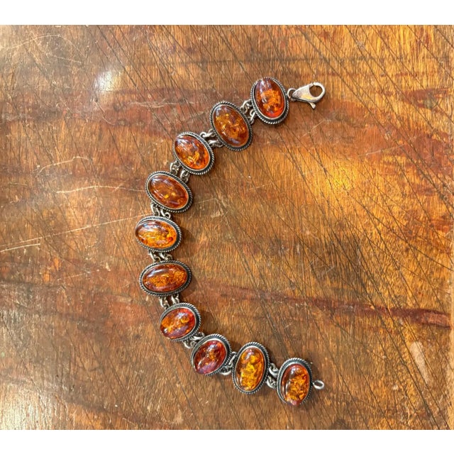 Contemporary 1980s Sterling Silver and Amber Link Bracelet For Sale - Image 3 of 4