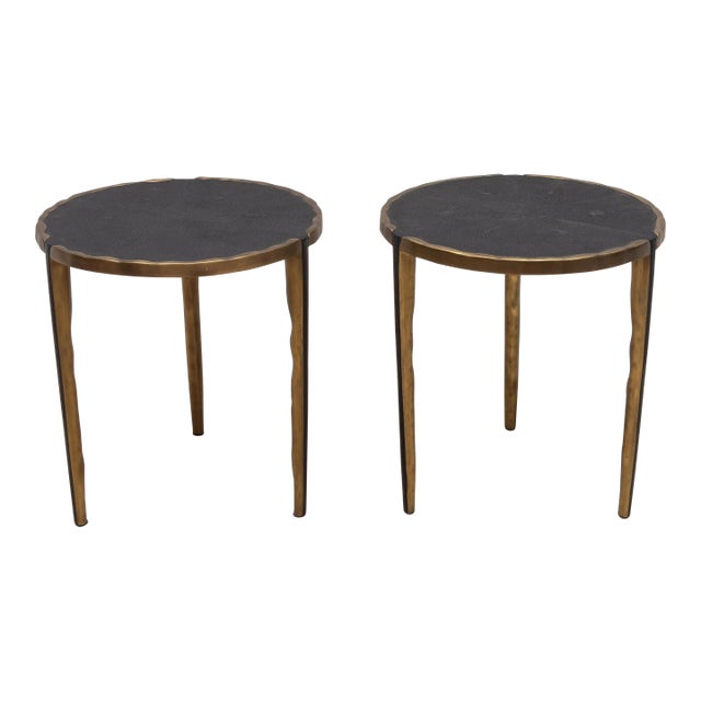 Pair of Side Tables in Black Shagreen With Bronze Patina Brass by R&y Augousti For Sale