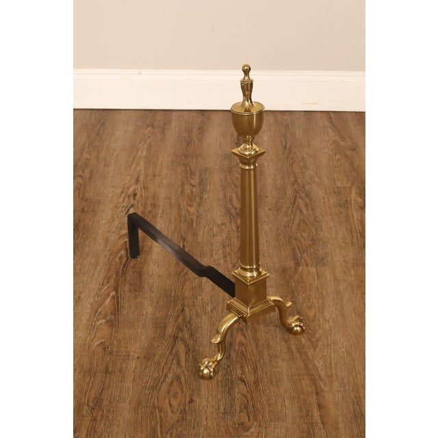 Federal Style Pair Of Brass Andirons For Sale - Image 12 of 18