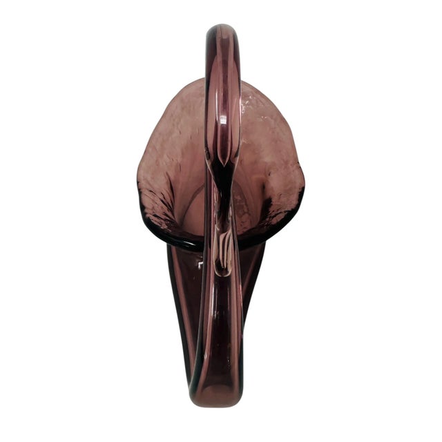 Mid-Century Modern Vintage Amethyst Glass Swan Bowl | Mid Century Modern Hand Blown Art Glass Figurine | Purple Glass Candy Dish Trinket Bowl | Elegant Home Decor For Sale - Image 3 of 9