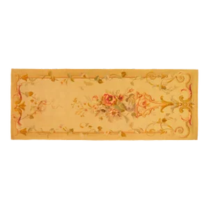1890 Antique French Aubusson Rug, in Runner size W/ Central Medallion and Flowers