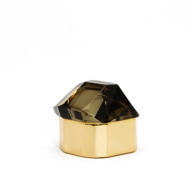 2020s Hand Blown Murano Diamond Rock Box With Brass For Sale - Image 5 of 12