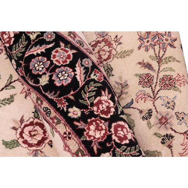 Beige Art Nouveau 1990's Kashan Pak-Persian Beige/Black Wool Round Rug- 6'2'' X 6'3'' For Sale - Image 8 of 9