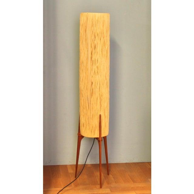 Danish Teak Floor Lamp with Raffia Shade, 1950s For Sale - Image 9 of 9