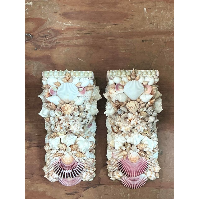 Early 21st Century Vintage Shell Encrusted Wall Brackets - Pair For Sale - Image 5 of 12