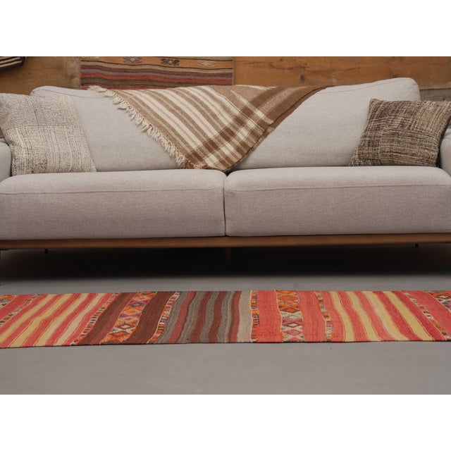 1970s Vintage Handmade Wool Cotton Red Runner Rug For Sale In San Francisco - Image 6 of 11