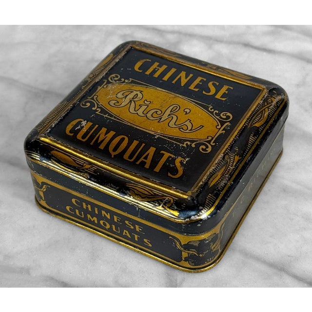 Art Nouveau Antique Art Nouveau "Rich's Chinese Cumquat" Advertising Candy Tin Box For Sale - Image 3 of 11