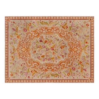 Antique 1880s European Needlework Rug  Floral Symphony in Pastel Harmony For Sale