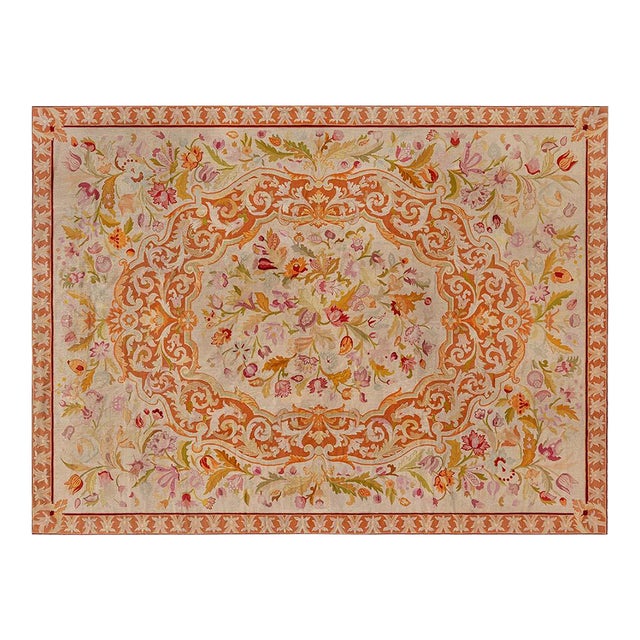Antique 1880s European Needlework Rug  Floral Symphony in Pastel Harmony For Sale
