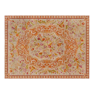 Antique 1880s European Needlework Rug  Floral Symphony in Pastel Harmony