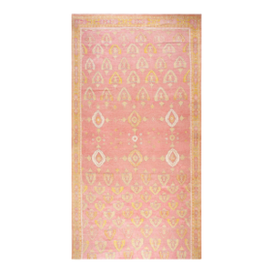 1930s Pink Rose Foliate Antique Indian Cotton Agra Rug 11'10" X 24'2" Handknotted Wool Carpet