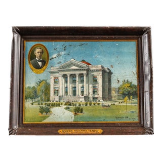 Early 20th Century "Modern Maccabee Temple" Self-Framed Tin Litho Sign For Sale