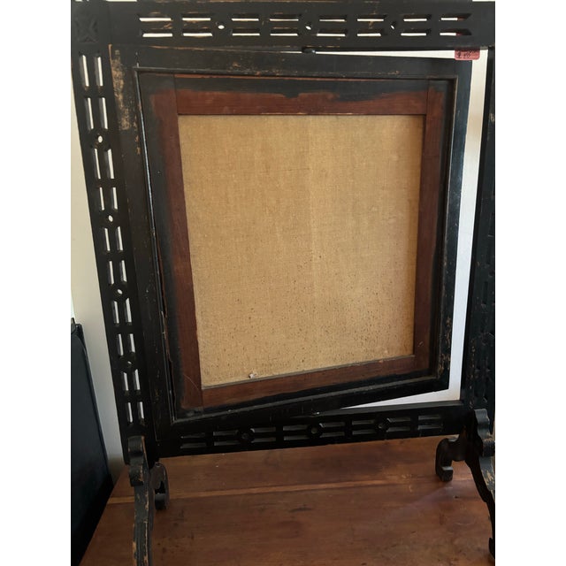 Vintage Victorian Fireplace Ebony Screen Featuring a Hand Painted Floral Arrangement on Canvas For Sale - Image 4 of 7