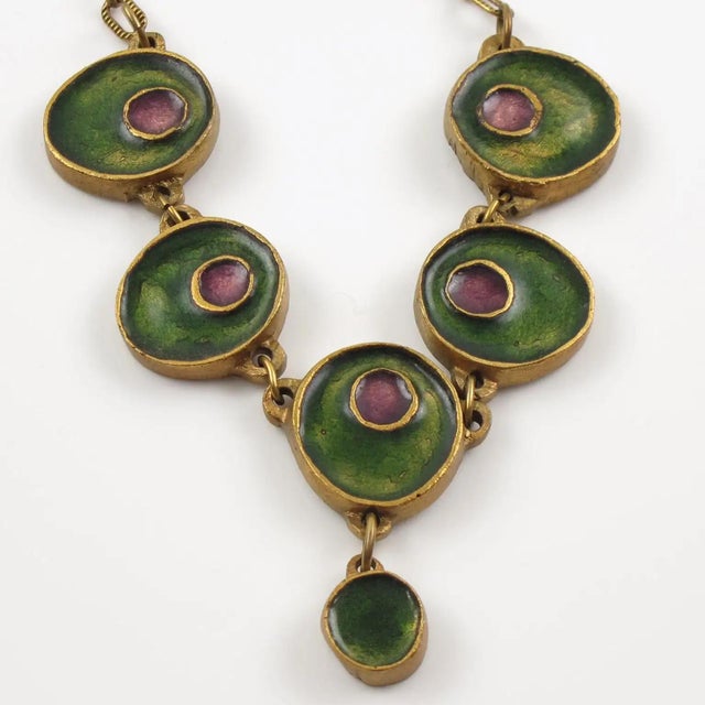 Bronze Gilded Bronze Choker Necklace with Green and Purple Enamel For Sale - Image 8 of 8
