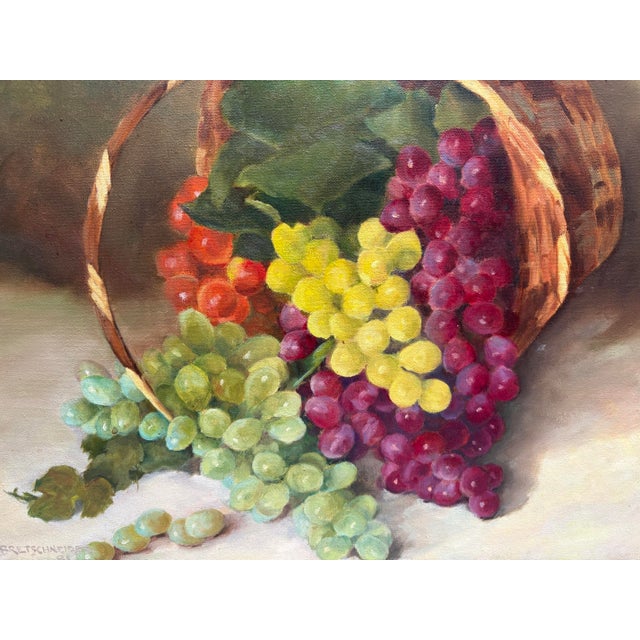 1970s Large Vintage Mid Century Original Painting of Grapes Tumbling From a Basket For Sale - Image 5 of 9