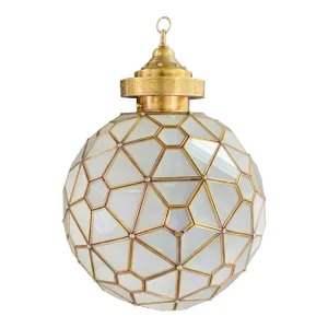 Art Deco Style Globe White Milk & Brass Chandelier, Pendant or Lantern