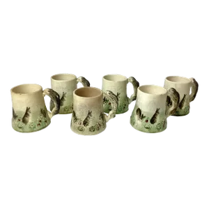 Late 19th Century Higgins & Seiter New York Bunny Rabbit Choisy-Le-Roi Majolica Mugs- Set of 6
