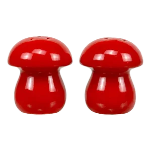 Mid-Century Orange Red Pottery Mushroom Salt & Pepper Shakers - a Pair