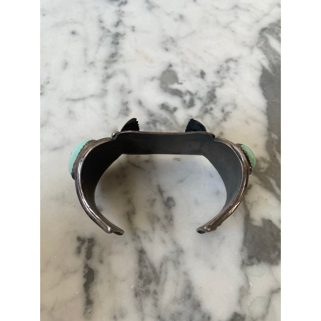 American Vintage Native American Sterling Silver and Turquoise Watch Band Cuff Bracelet For Sale - Image 3 of 6