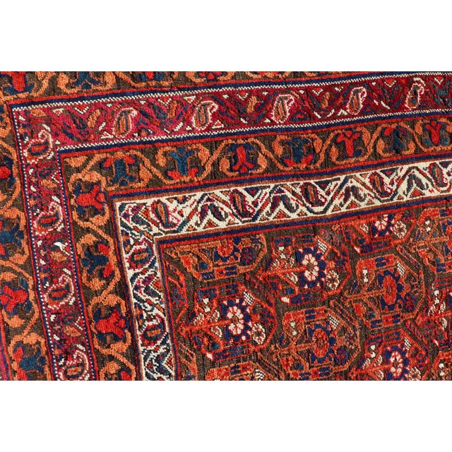 Early 20th Century Fine Persian Antique Afshar Rug in Orange and Copper Background & Multi Colors 4'2 X 5'2 For Sale - Image 5 of 12