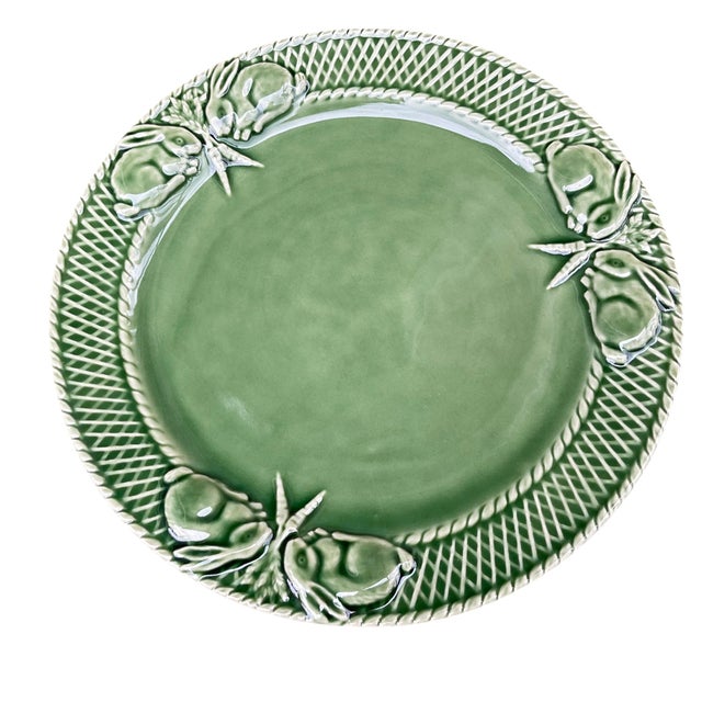 This lovely classic vintage green glazed Majolica rabbit dinnerware is made in Portugal by Bordallo Pinheiro. With a...