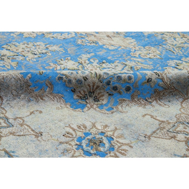 Textile Light Blue Floral Antique Persian Overdyed Wool Rug With Medallion Motif For Sale - Image 7 of 10