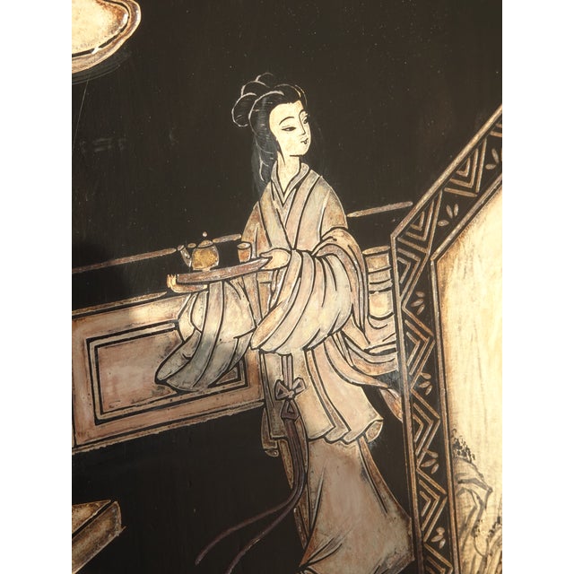 Vintage Oriental Asian Palace City Coromandel Chinoiserie Black Six Panel Screen For Sale - Image 17 of 17